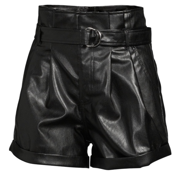 Blank NYC Black Faux Leather High Waisted Paperbag Shorts Size 29 - Picture 5 of 11